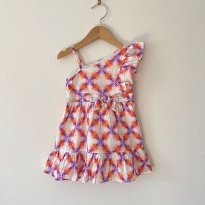 JANIE & JACK Tangerine & Lavender Starburst Tie Dye One Shoulder Ruffle Dress